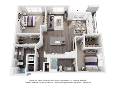 Floor plan for 2 beds, 2 baths, 1211 sqft